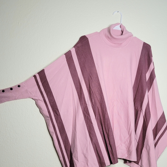 Alfani Women Pink Turtle-Neck Button Long-Sleeve Oversize Poncho Sweater Size S - Picture 2 of 9